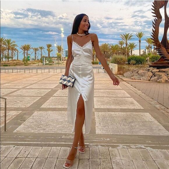 Zara satin effect slip dress white bloggers favorite size XS - Picture 1 of 14